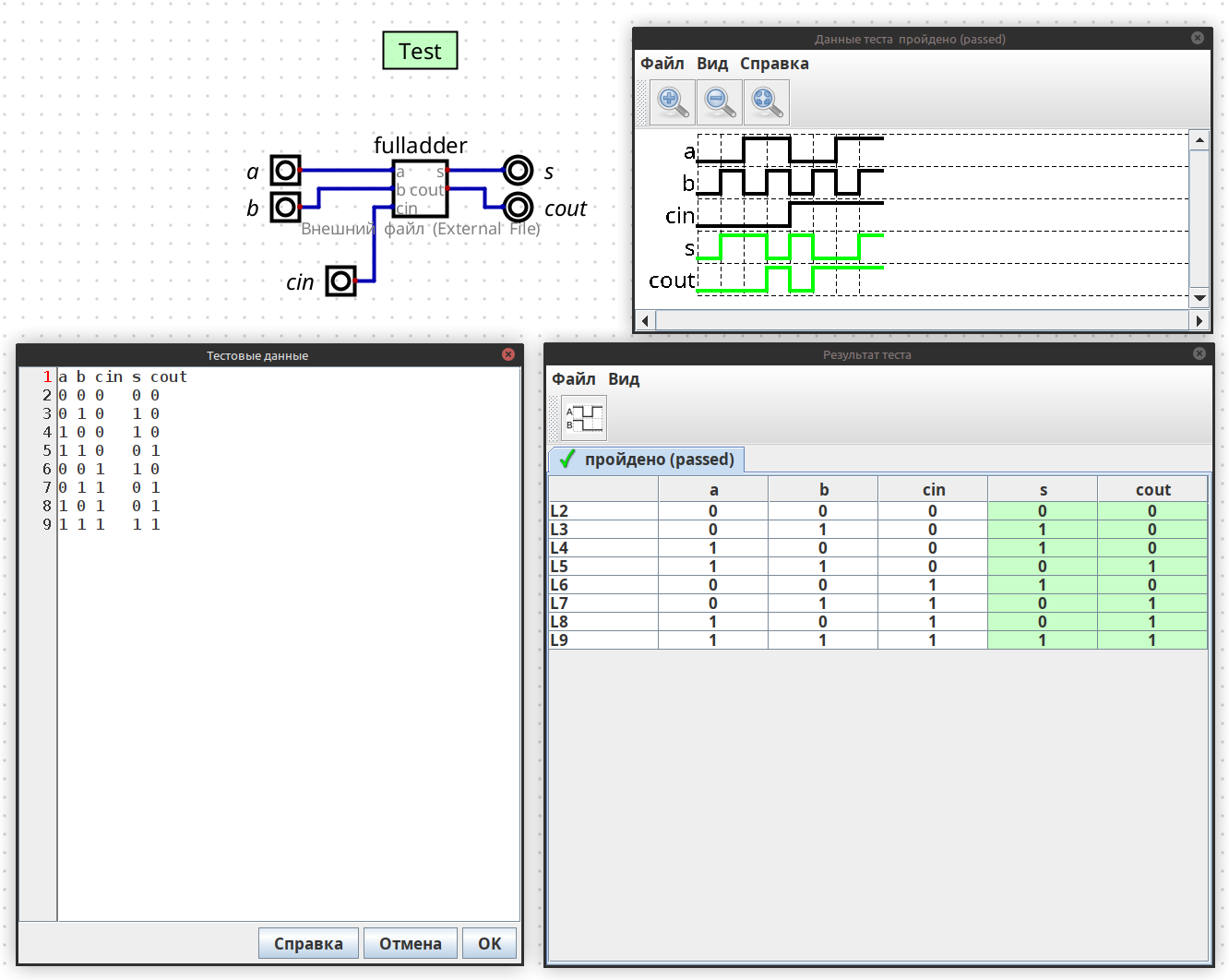 Тестирование кода vhdl в симуляторе Digital