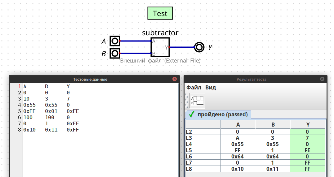 Тестирование кода vhdl в симуляторе Digital