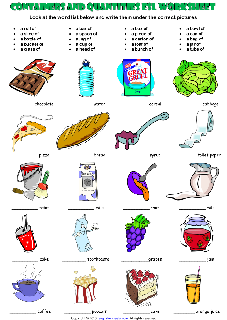 containers and quantities